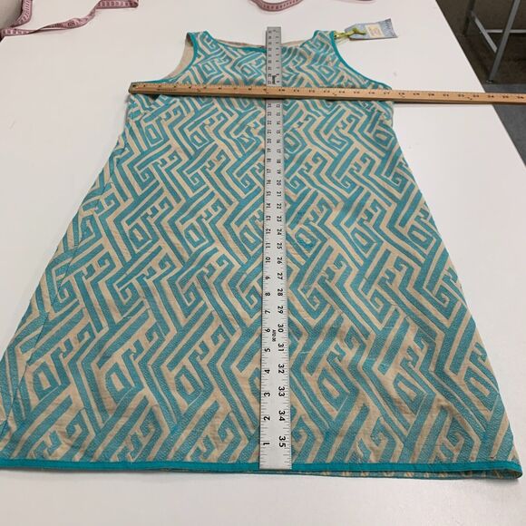 Chelsea & Violet Dress Womens Small Beige Blue Shift Textured Keyhole Ikat Lined - Picture 7 of 15